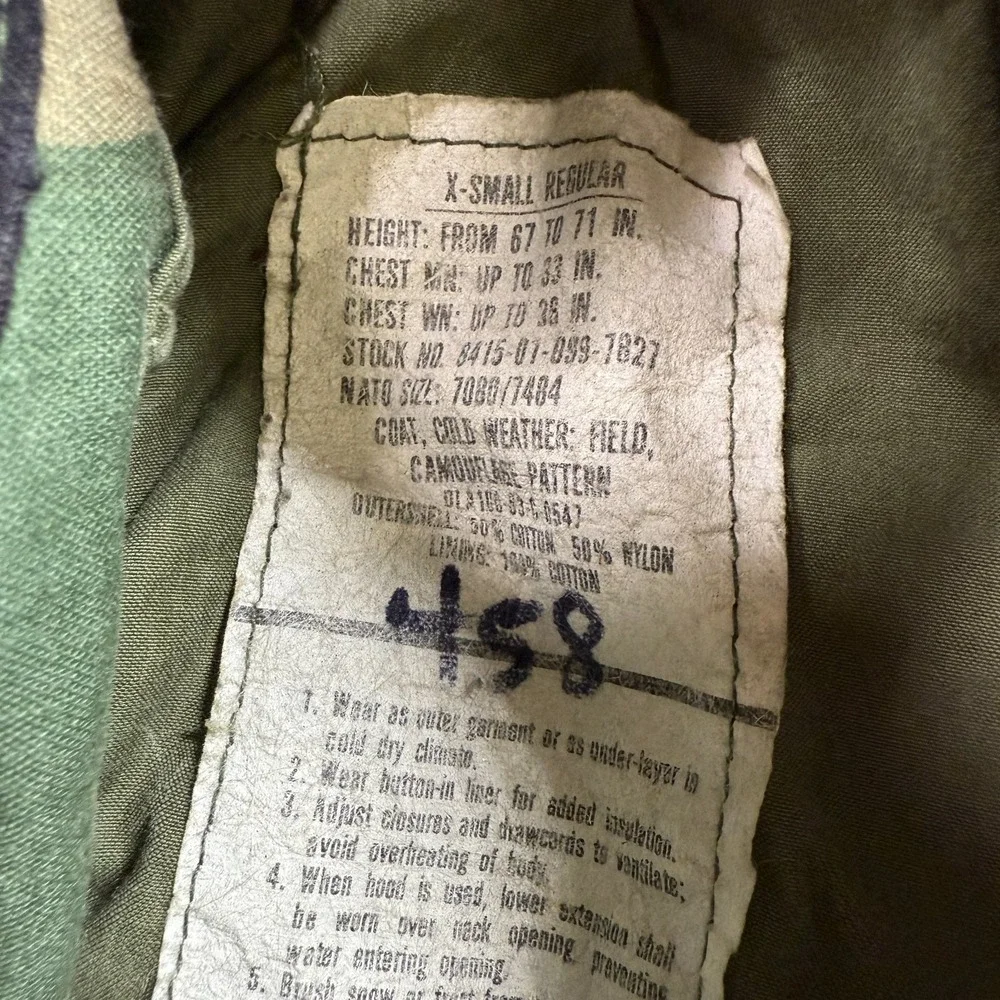 Military M65 Field Coat Jacket Woodland Camo Cold Weather XS Regular 2001